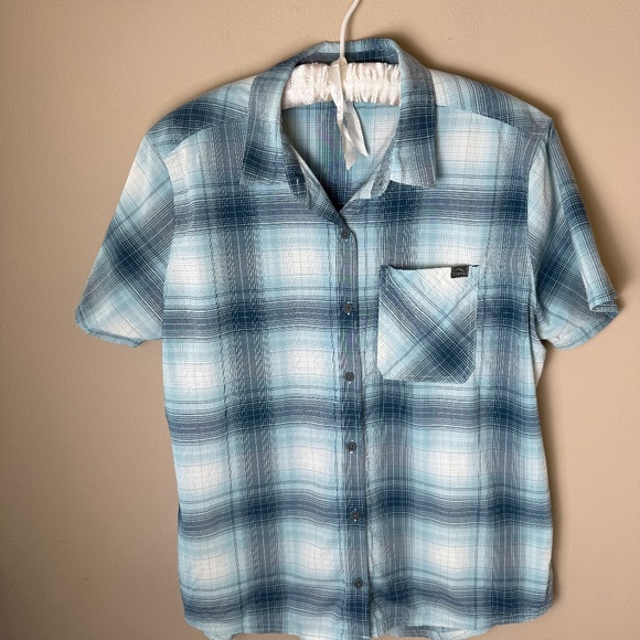 LL Bean Beach Cruiser Shirt Womens Large Reg Blue Plaid Top Blouse Gorpcore - Picture 1 of 9